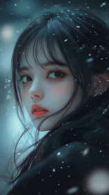 Snowlit gaze of a winter muse in shimmering blue hush.