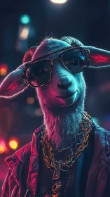 Neon street goat in gold chains and oversized swagger shades.
