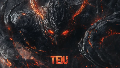 Molten inferno guardian emerges with burning, fiery gaze