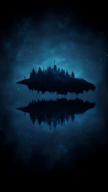 Ethereal Island Cathedral Under Starlit Nocturnal Atmosphere