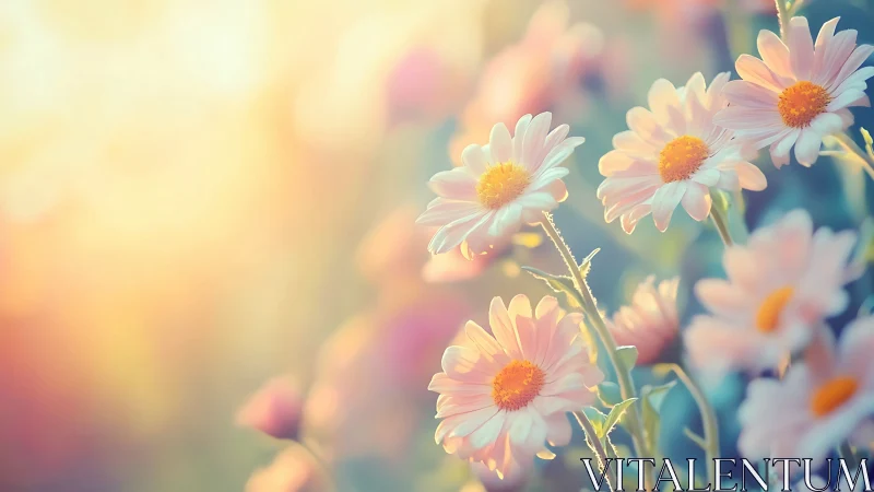 Soft Pastel Daisies Basking in Golden Sunlight