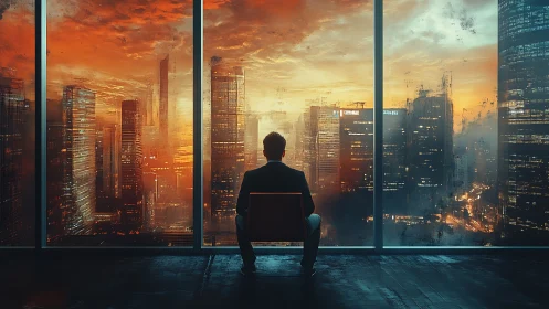 Contemplative View from Above City Lights