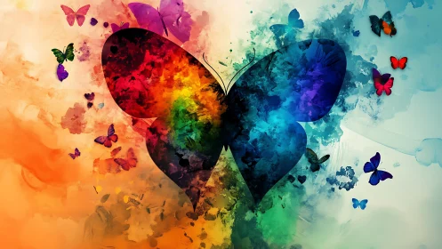 Dual-spectrum butterfly silhouette merges ink diffusion and color fields