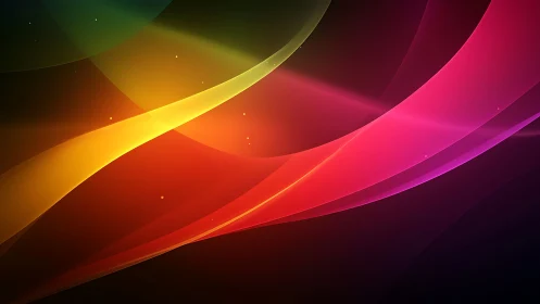 Glowing rainbow ribbons drifting across a cozy night sky.