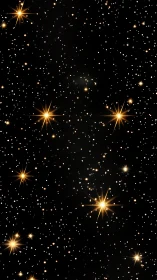 Dense star field with bright golden foreground stars in space.