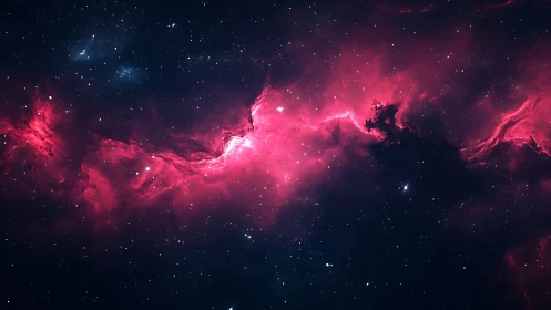 Crimson nebula band cuts across dense star-filled deep space