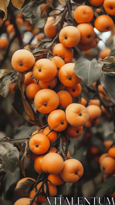 Sunlit persimmon clusters turn tangled branches into lanterns