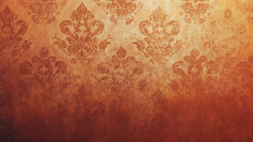 Aged baroque damask pattern on warm gradient textured wall