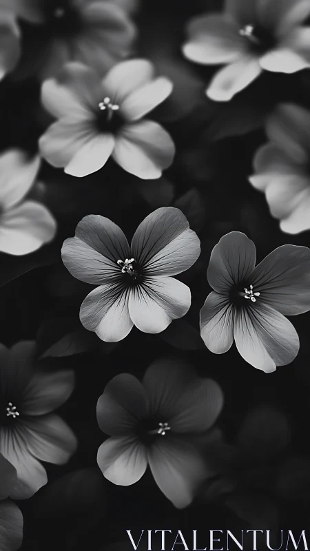 Delicate petals unfurl against darkness, revealing nature's monochromatic poetry