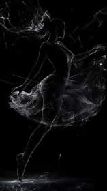 Silhouetted dancer figure is rendered in luminous linear traces