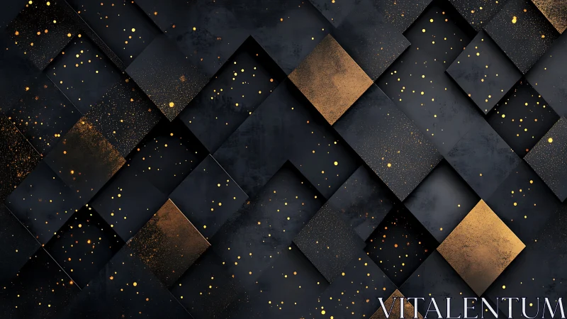 Overlapping dark panels form a grid with dispersed gold flecks