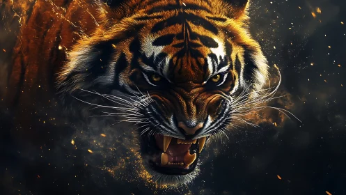 Blazing tiger portrait capturing raw courage and wild power.