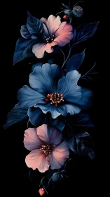 Midnight Blooms: Where Deep Blue Meets Coral Dreams.