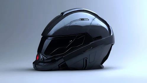 Futuristic black motorcycle helmet with sleek visor profile.