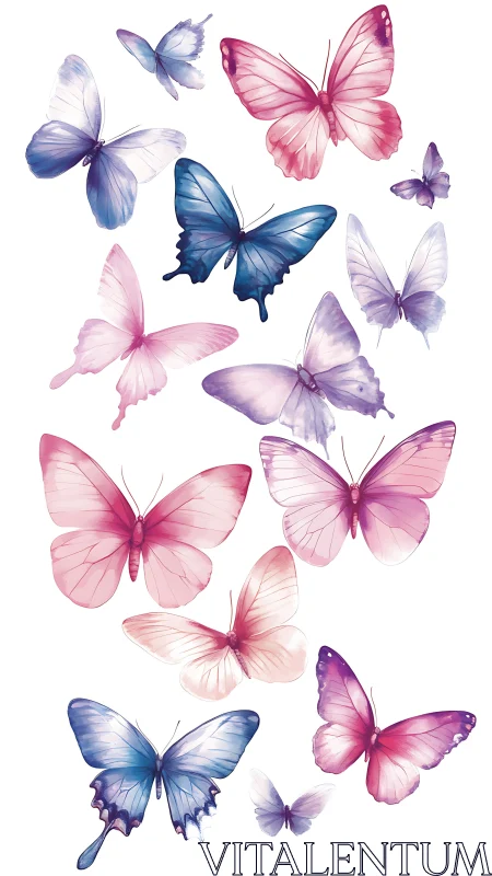 Watercolor lepidoptera study with vertical scatter composition.