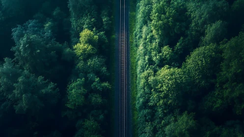 Aerial View: Railway Through Dense Forest Canopy