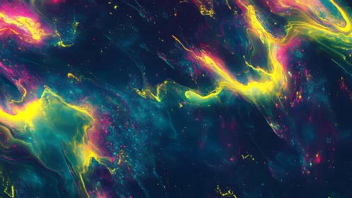 Fluorescent nebular fluid dynamics in deep cyan void field