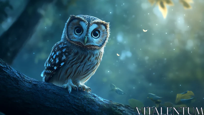 Enchanting Owl in Magical Forest, Dreamlike Digital Art Scene.