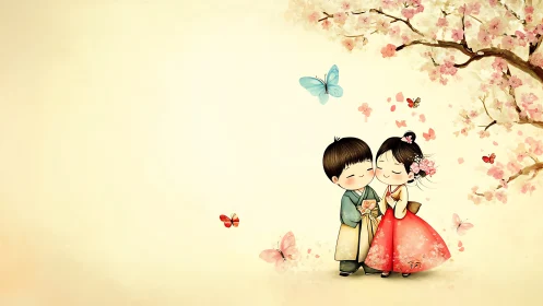 Whispered Promises Beneath Cascading Blossoms.