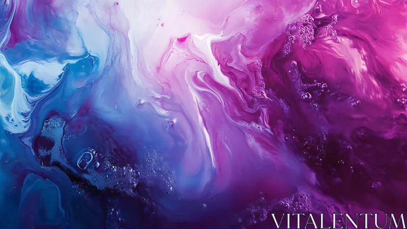 Swirling blue and magenta liquid clouds merge in soft light