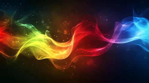 Chromatic energy waves flowing across dark gradient field.