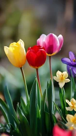 Spring Flowering Garden Display Showcasing Colorful Tulips and Daffodils