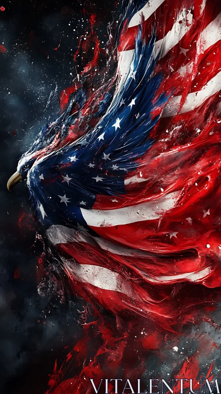 Soaring eagle unfolds into a bold, flowing American flag