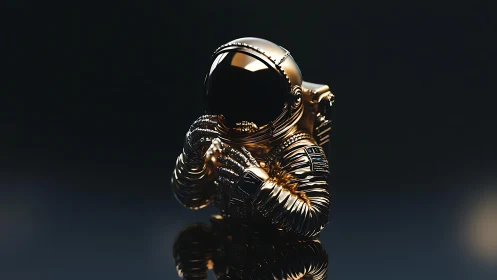 Gilded space explorer pauses mid-orbit for a quiet wonder