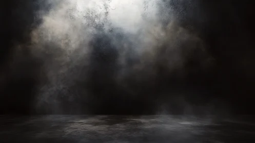 Soft misty spotlight over a quiet, shadowy floor.
