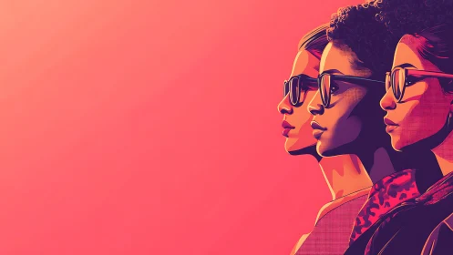 Three Confident Women in Sunglasses, Modern Pop Art Illustration.