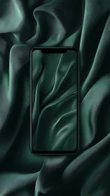 Silken shadows swallow the smartphone in mirrored emerald folds