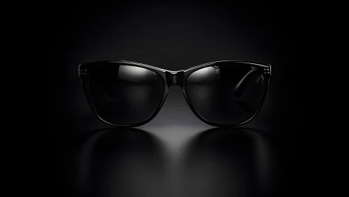 Classic black sunglasses on dark background, dramatic lighting.