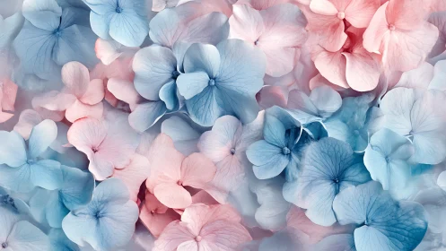 Soft Hydrangea Blossoms in Blue and Pink Tones