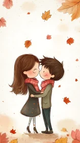 Couple Embracing in Autumn Leaves
