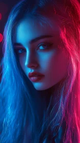 Bicolor neon portrait with cinematic rim lighting and depth