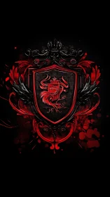 Crimson dragon crest dominates ornate black heraldic shield