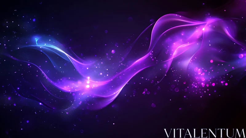 Neon violet energy ribbons with cosmic particle glow.