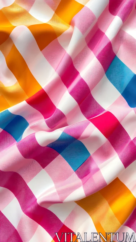 Colorful checkered fabric folds glow with playful energy.