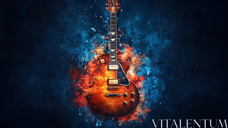 Fiery electric guitar blazes with bold energy and color