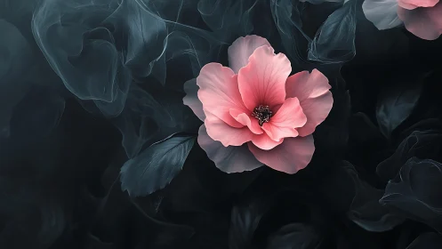 Luminous Peony Against Ethereal Dark Foliage.