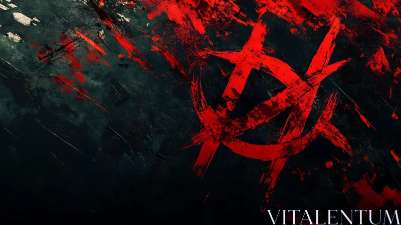 Grunge Red Anarchy Symbol on Dark Abstract Background.