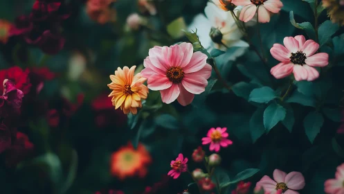 Vibrant Garden Blooms in Warm Light.