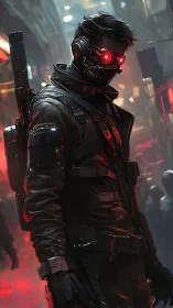 Red‑eyed street sentinel stalks the neon‑drenched alleys