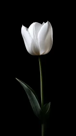 White Tulip Against Black Background.