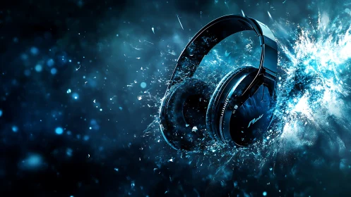 Sonic splash headphones explode through electric blue sound.