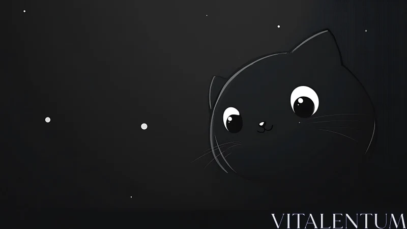 Minimalist Black Cat Portrait with Luminous Eyes and Particle Effects