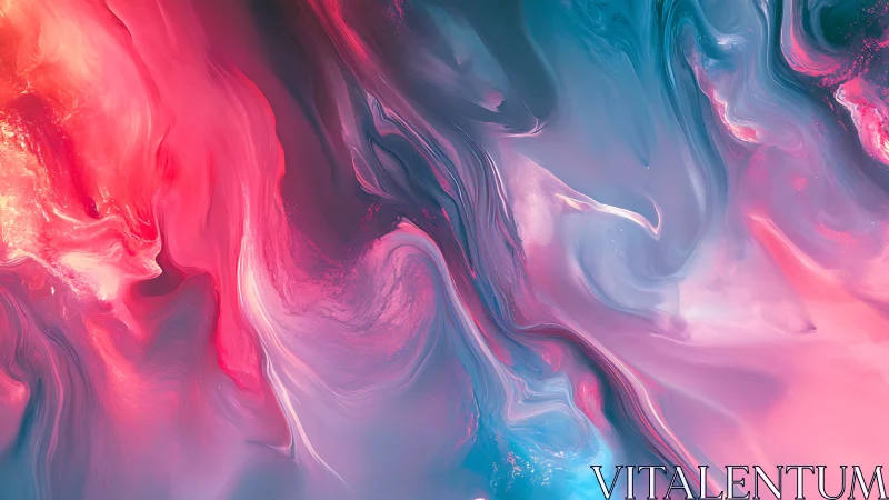 Neon fluid currents blend coral heat and arctic blues.