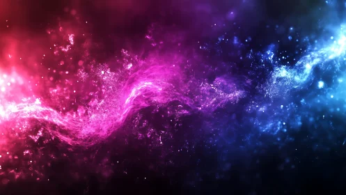 Colorful nebula-like light trail crosses dark cosmic space