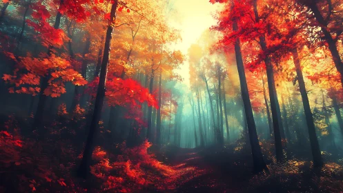 Crimson Cathedral: Where Autumn Meets Luminous Reverie.