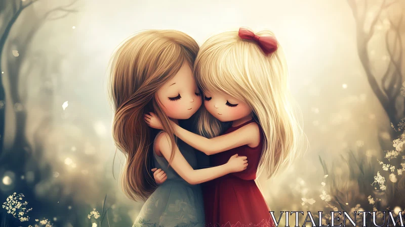 Luminous Embrace: Digital Portrait of Childhood Connection.